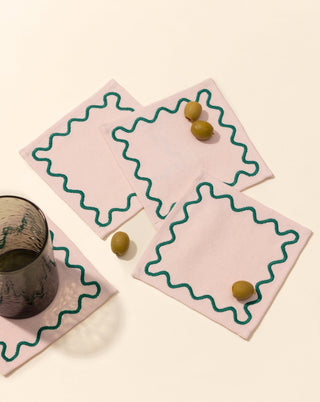 Blush Embroidered Cocktail Napkins - Set of 4 - Lovedwell