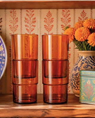 Amber Stackable Glass - Set of 4 - Lovedwell