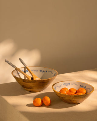 Frosted Wooden Salad Bowl with Servers - Lovedwell