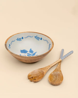 Frosted Wooden Salad Bowl with Servers - Lovedwell