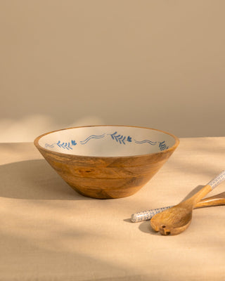 Frosted Wooden Salad Bowl with Servers - Lovedwell