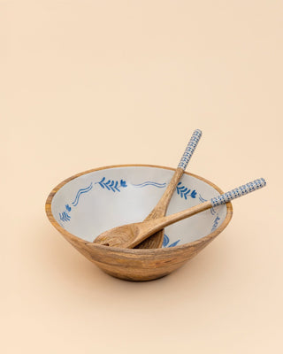 Frosted Wooden Salad Bowl with Servers - Lovedwell
