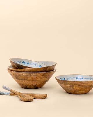 Frosted Wooden Salad Bowl with Servers - Lovedwell