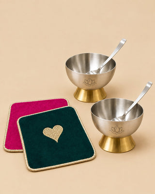 Gift Box – Rasa Gelato Cup & Spoon (Set of 2) with Taash Coasters - Lovedwell