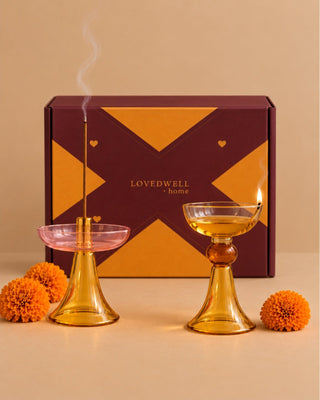 Saanjh Aura Festive Gift Box – Tall Diya & Incense Stick Holder - Lovedwell