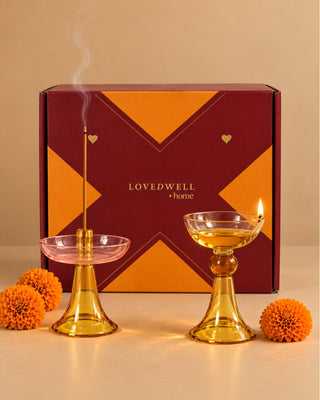 Saanjh Aura Festive Gift Box – Tall Diya & Incense Stick Holder - Lovedwell
